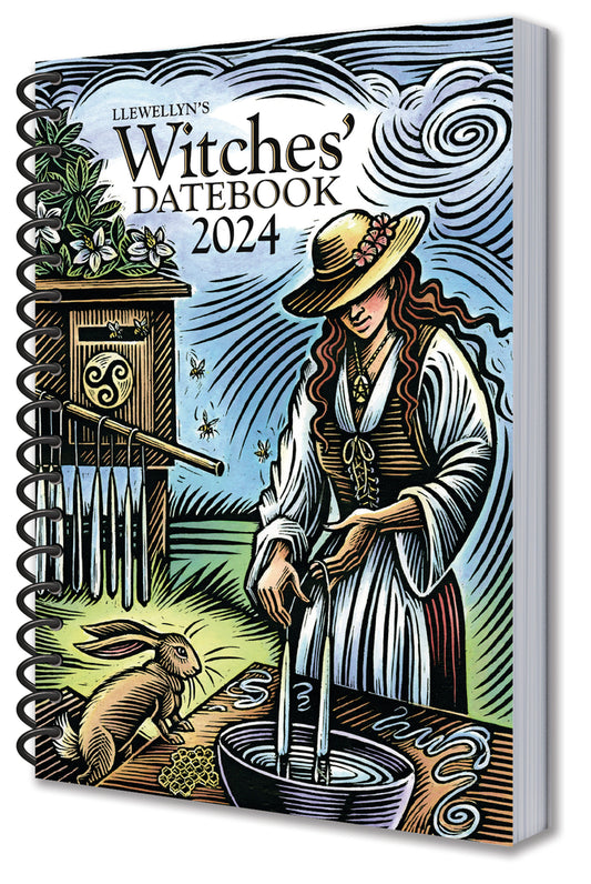 Cover of 2024 Llewellyn Datebook showing woman making candles.