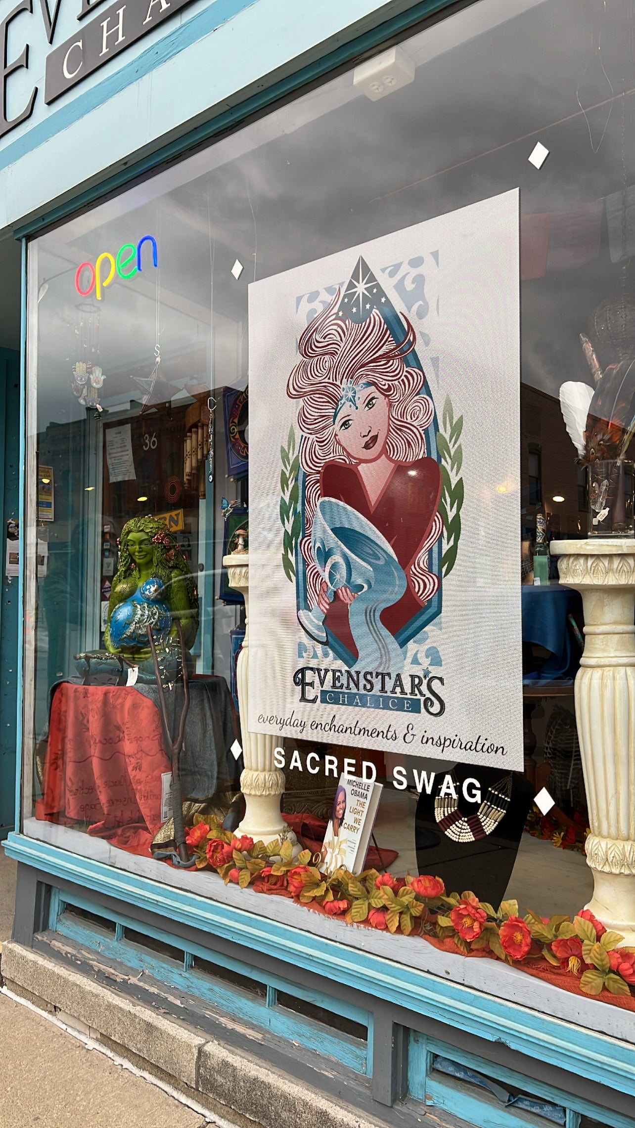 Window display of the Evenstar's Chalice Ypsilanti Michigan location