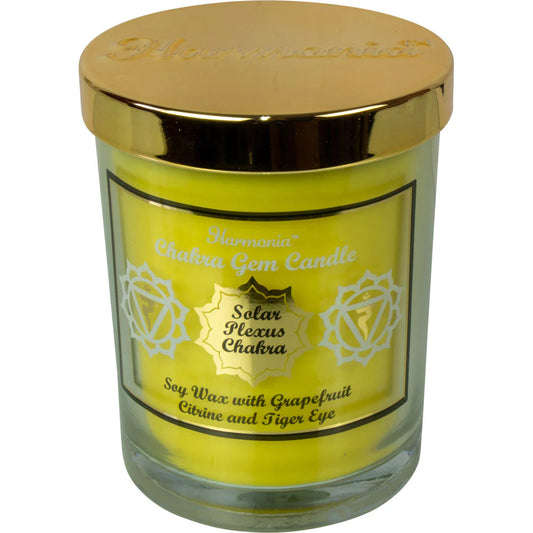 Harmonia Chakra Gem Candle - Solar Plexus Chakra - Soy wax with grapefruit, citrine, and tiger eye.
