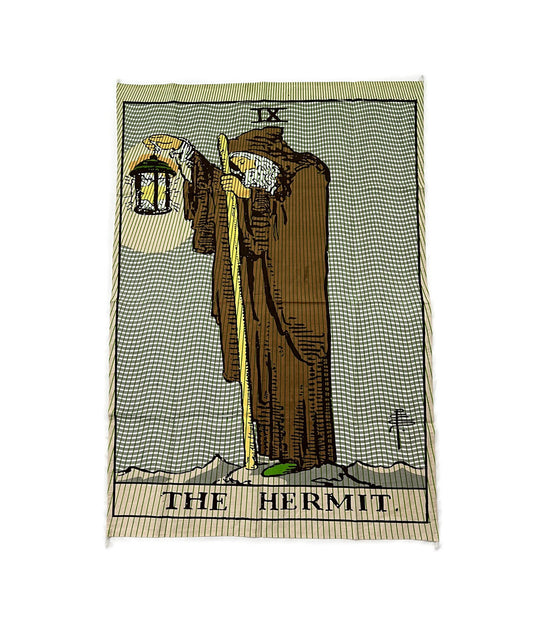 Indian Cotton Tapestry Wall Hanging of The Rider-Waite-Smith tarot card 9 The Hermit; 30"x40"