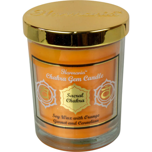 Harmonia Chakra Gem Candle - Sacral Chakra - Soy wax with orange, garnet, and carnelian.