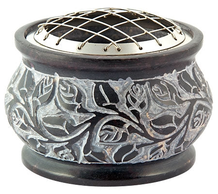 Black Stone Screen Burner - floral carving