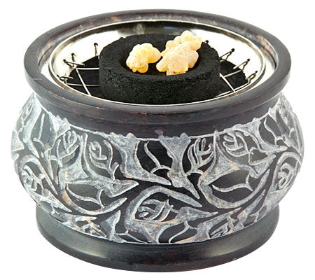 Black Stone Screen Burner - floral carving