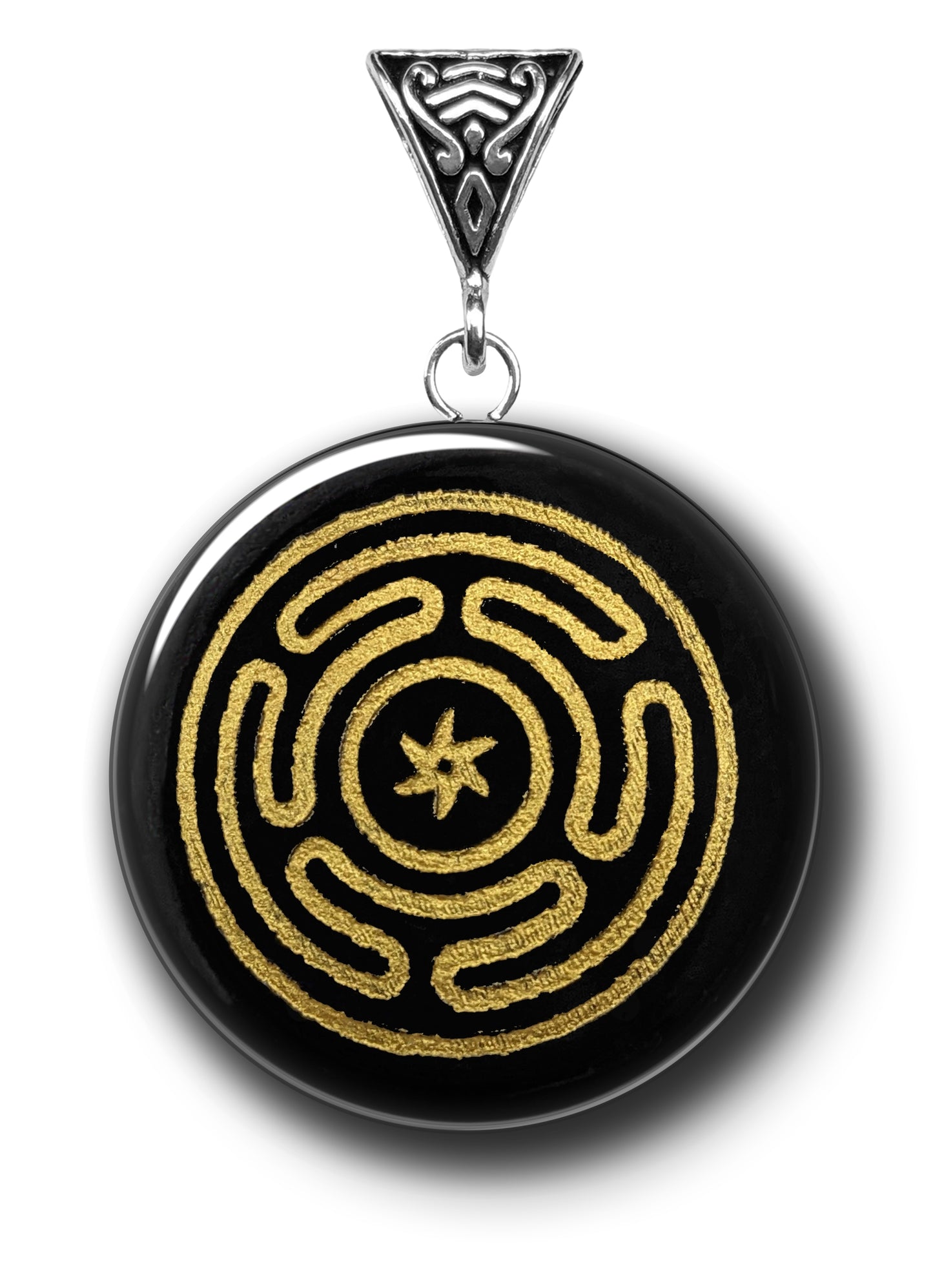Hecate's Wheel on Black Obsidian Pendant