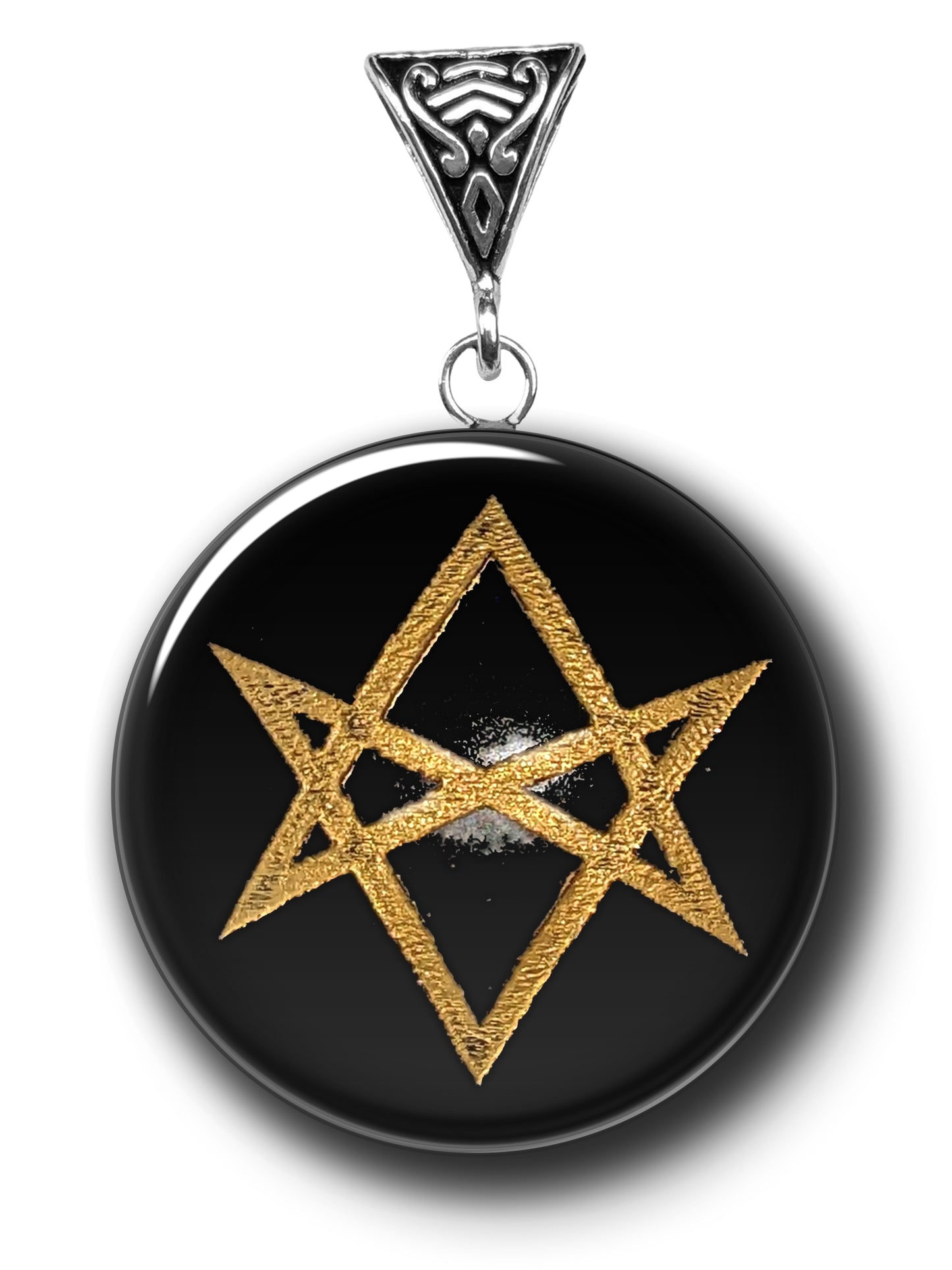 Unicursal Hexigram Obsidian Pendant