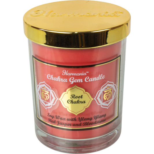 Harmonia Chakra Gem Candle - Root Chakra - Soy wax with ylang ylang, red jasper, and bloodstone..