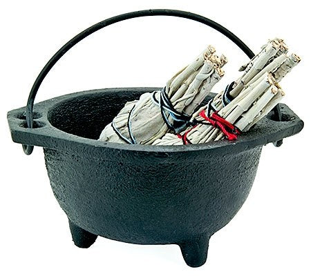 Cast iron cauldron 3"h x 5"d with handle, Sage bundles not included