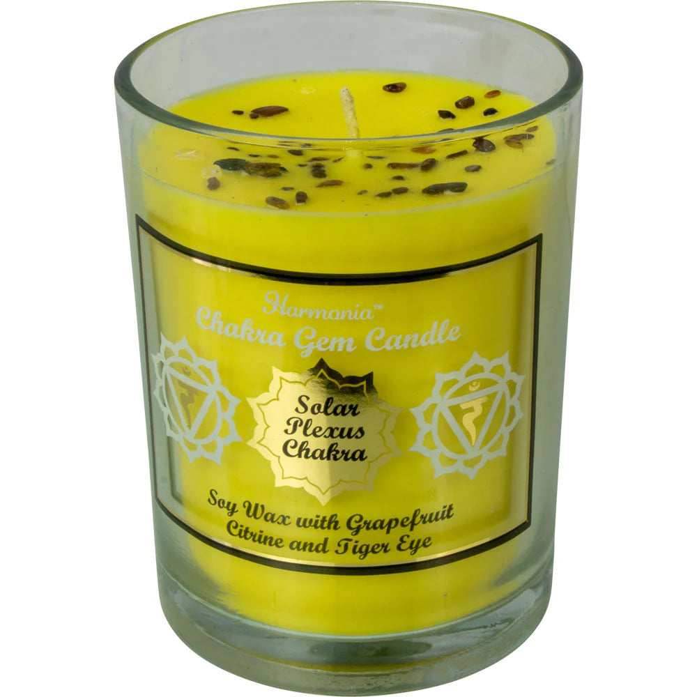 Harmonia Chakra Gem Candle - Solar Plexus Chakra - Soy wax with grapefruit, citrine, and tiger eye.