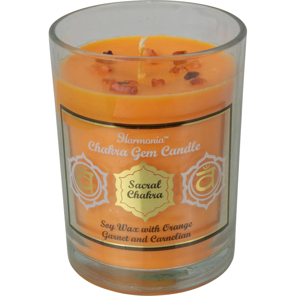 Harmonia Chakra Gem Candle - Sacral Chakra - Soy wax with orange, garnet, and carnelian.