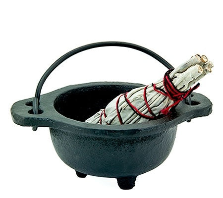 Cast iron cauldron 2"h x 3"d with handle, Sage bundle not included
