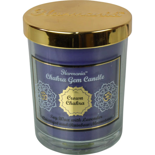 Harmonia Chakra Gem Candle - Crown Chakra - Soy wax with lavender, amethyst, and rainbow moonstones