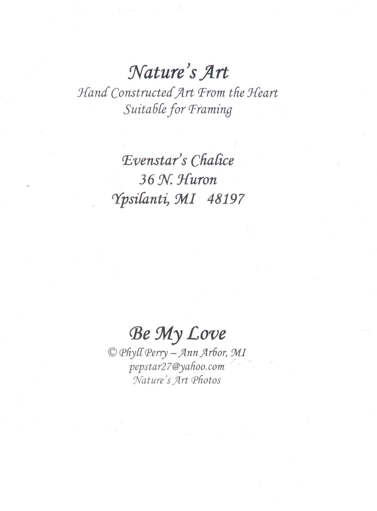 "Be My Love" greeting card by Nature's Art